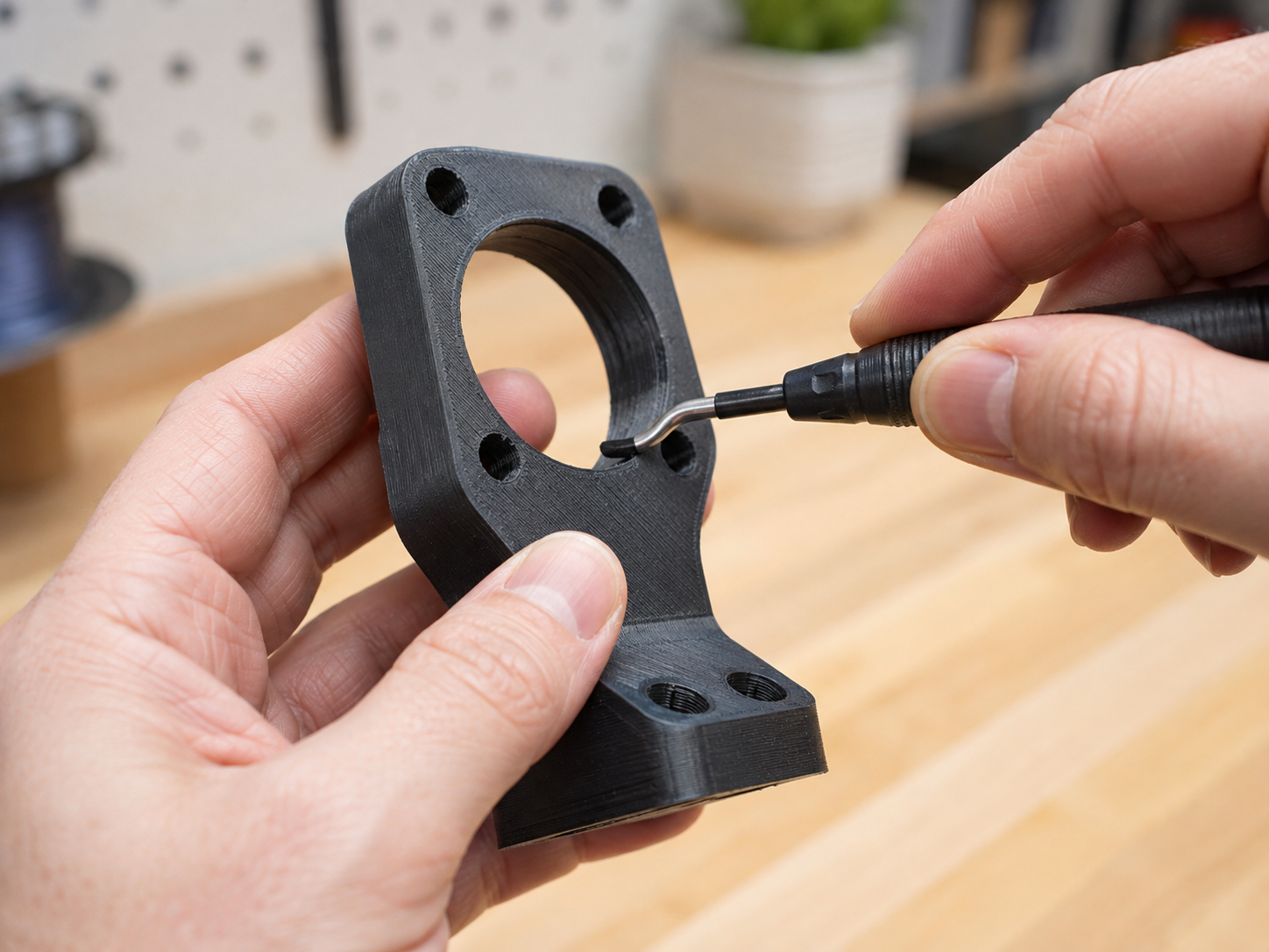 Ébavureur utilisé pour finir une pièce imprimée en 3D