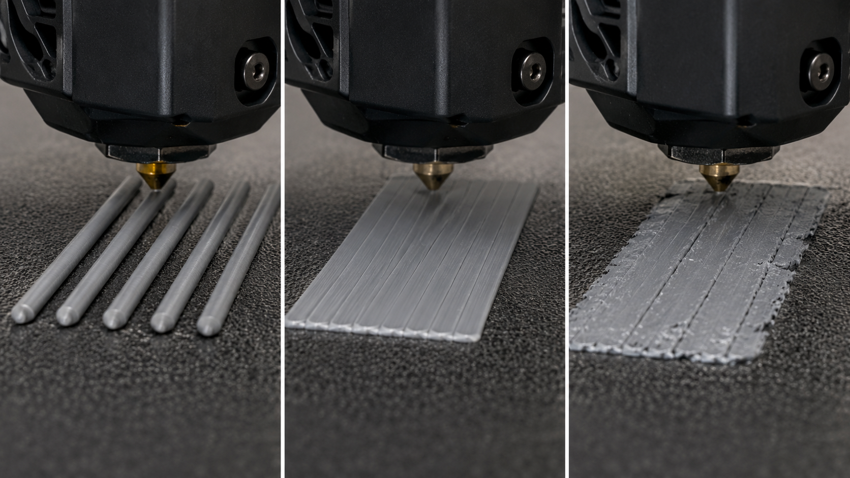 Réglage Z offset première couche Comparaison Z offset imprimante 3D buse trop haute correcte et trop basse